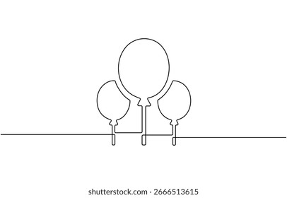 Balão com corda, uma linha, vetor.