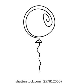 Balloon with string one line art,hand drawn air-filled celebration Birthday or Valentine's party design drawing continuous contour.Festive holiday anniversary helium outline.Isolated.Editable 