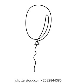 Balloon with string one line art,hand drawn air-filled celebration Birthday or Valentine's party design drawing continuous contour.Festive holiday anniversary helium outline.Isolated.Editable 