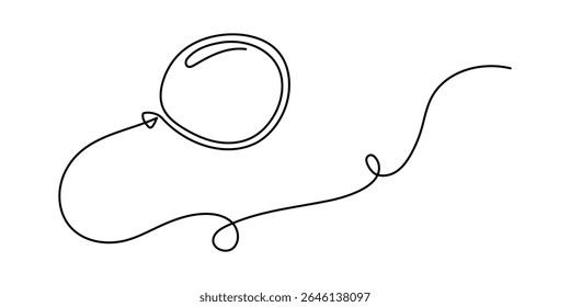 Balloon with string one line art,hand drawn air-filled celebration Birthday or Valentine's party design drawing continuous contour. Festive holiday anniversary helium outline. Isolated. Editable 