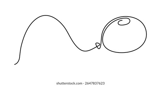 Balloon with string one line art,hand drawn air-filled celebration Birthday or Valentine's party design drawing continuous contour. Festive holiday anniversary helium outline. Isolated. Editable 