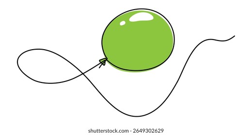Balloon with string one line art,hand drawn air-filled celebration Birthday or Valentine's party design drawing continuous contour. Festive holiday anniversary helium outline. Isolated. Editable 