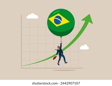 Globo con el símbolo de la bandera de Brasil flota más alto. Alta inflación global. Interés flotante. Inflación alta. Ilustración vectorial plana 