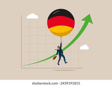 Globo con el símbolo de la bandera de Alemania flota más alto. Alta inflación global. Interés flotante. Inflación alta. Ilustración vectorial plana 