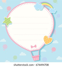 Balloon template decorated with star, heart, rainbow and cloud on blue background pattern.