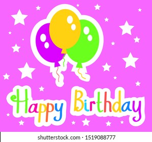 Balloon and text on a pink background. Birthday. Vector illustration.