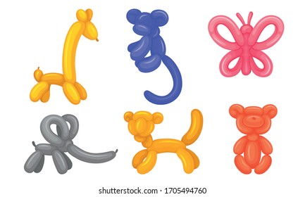 Balloon Twisting Art with Animal Figures Vector Set