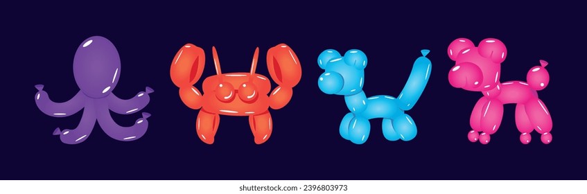 Balloon Twisting Art with Animal Figures Vector Set
