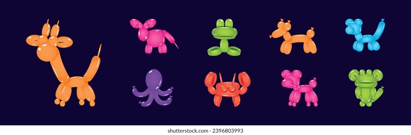 Balloon Twisting Art with Animal Figures Vector Set
