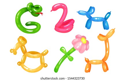 Balloon Twisting Vector Set. Birthday Party Entertainment Concept.