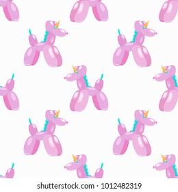 Balloon unicorn. Vector seamless pattern of cute cartoon bubble animal in soft pink color isolated on white background. Design element for wrapping, card, t-shirt print, invitation, accessories
