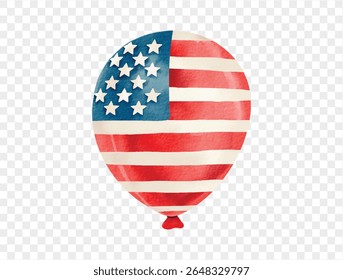 Balão em padrão de bandeira dos EUA pintado em estilo aquarela, perfeito para 4 de julho projetos de festa. vetor.