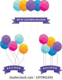 Balloon Vector collection set, with lovely flat cartoon and bright colorful design. suitable for decorated and element of wedding, valentine, birthday etc.