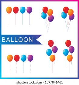 Balloon Vector collection set, with lovely flat cartoon and bright colorful design. suitable for decorated and element of wedding, valentine, birthday etc.
