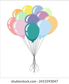 balloon vector design. a bunch of balloons for birthday parties, weddings. aesthetic balloon design. Balloons in cartoon on white background. a bunch of balloons with string for events. balon vector