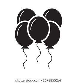 Ícone de vetor de balão isolado no plano de fundo branco. Ícone de balão preto em estilo plano. Útil para cartaz de festa, saudação e cartão de casamento. Ilustração vetorial do balão de festa moderno