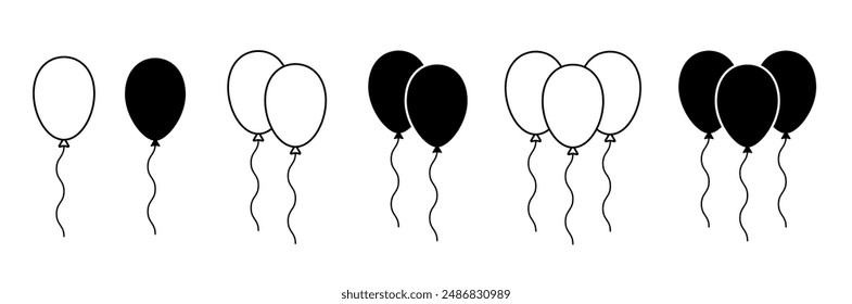 Balloon vector icons. Party balloon icons. Birthday celebration event symbols. Balloons decoration