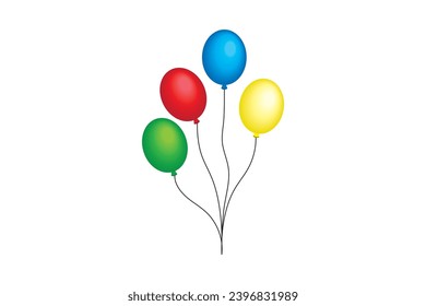 Balloon vector illustration, 4 balloons with 4 colours, red, green, yellow and blue isolated on white background. 