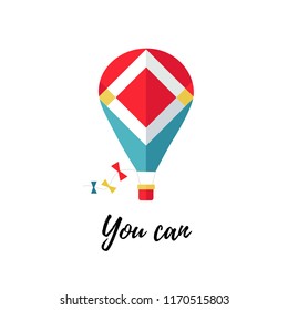 Balloon vector illustration. Flat balloon icon. Red balloon in the sky. Freedom, dream, achievement concept.
