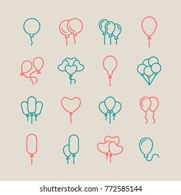 Balloon vector line icons. Holiday and party decoration pictogram.