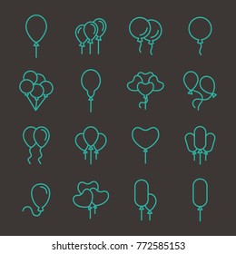 Balloon vector line icons. Holiday and party decoration pictogram.