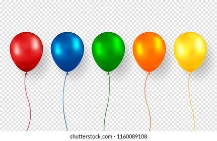 Balloon vector. Realistic Flying Birthday helium balloon. Isolated on transparent background. Party and celebrations decorations.