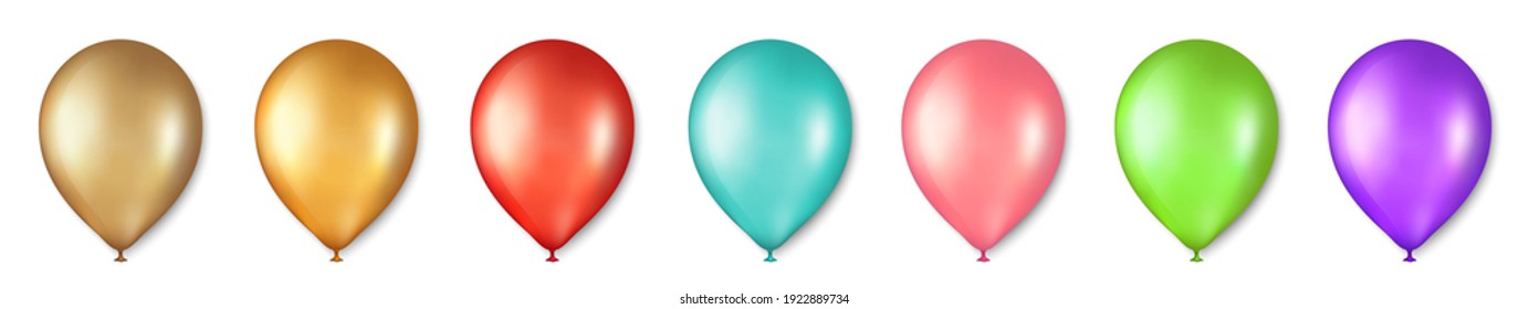 Balloon vector set. Birthday balloons for celebration, party, and wedding. Celebrate Anniversary, Helium gold ballon. Festival romantic decorations. Realistic birthday party elements. Vector