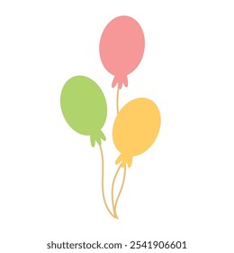 Balloon vector set in cartoon style. Flying ballons with rope. Blue, red, yellow and green ball isolated on white background.