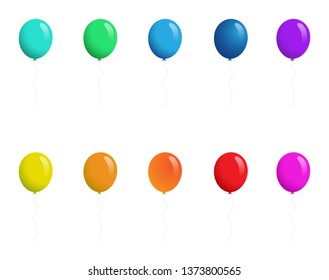 Balloon vector set isolated on white background. Assorted balloons flat style.Different colors useful for party poster, greeting and wedding card. Vector illustration of colorful modern party balloons