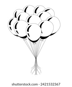 balloon vector sketch design for invitation card, drawing book, coloring book new version in cartoon style. Icon elements vector black on white. Bunch balloon illustration for birthday, wedding, event