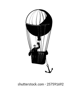 Balloon  in vintage style. Isolate on white background. Black and white illustration