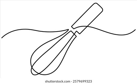 Balloon Whisk continuous one line drawing. Kitchen tools continuous one line illustration 