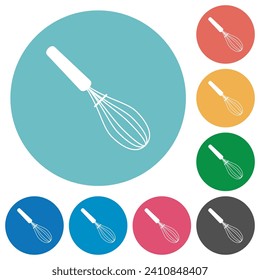 Balloon whisk flat white icons on round color backgrounds