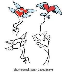 Balloon wing heart vector icon Illustrator elements for Valentine, Lover symbol.  