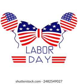 balloon,bow,charector labor day with colors and patterns of the American flag
