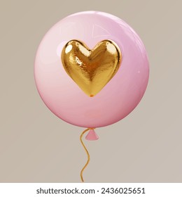 corazón globo rosa 3d vector