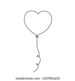 Balloon-heart one-line art, hand drawn continuous contour. Romantic holiday minimalist design. Decoration for relationships, feelings postcards. Editable stroke. Isolated. Vector illustration