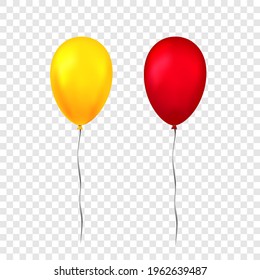 Balloons 3D bunch set, isolated on white transparent background. Red gold glossy flying baloon, ribbon, birthday celebrate, surprise. Golden ballon. Realistic design happy bday. Vector illustration