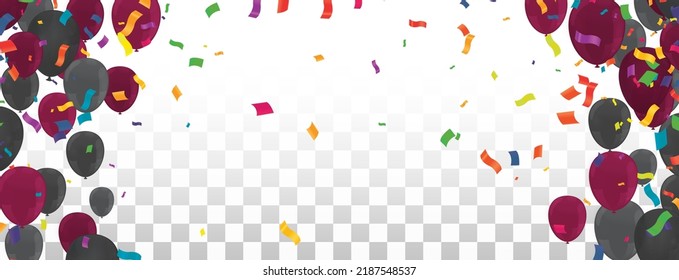 Balloons Abstract background Variegated Confetti Party Vector  Background. Fun Streamer Template. Ribbon Shiny Poster. Multi colored Anniversary Illustration.