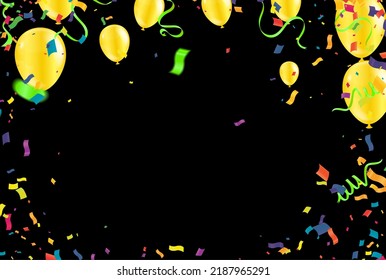 Balloons Abstract background Variegated Confetti Party Vector  Background. Fun Streamer Template. Ribbon Shiny Poster. Multi colored Anniversary Illustration.