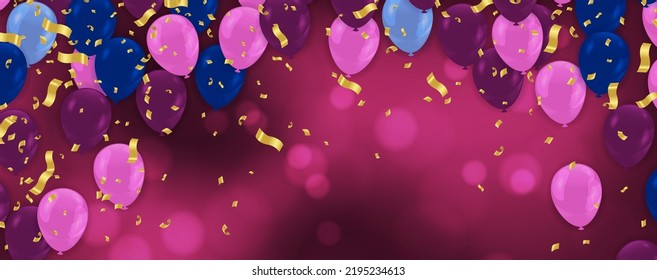 Balloons Abstract background Variegated Confetti Party Vector  Background. Fun Streamer Template. Ribbon Shiny Poster. Multi colored Anniversary Illustration.