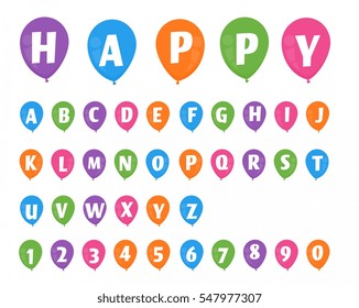 balloons alphabet, educational text number decoration flat design