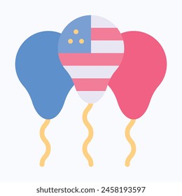 Balloons With American Flag, Memorial Day Vector Icon.