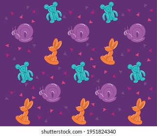 balloons animals in purple background