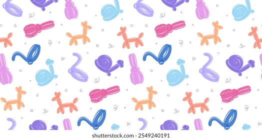 Globos de animales sin patrón. Elemento de diseño repetitivo para imprimir sobre tela. Globos de juguetes para niños. Diversión y entretenimiento. Fondo de pantalla y antecedentes. Ilustración vectorial plana