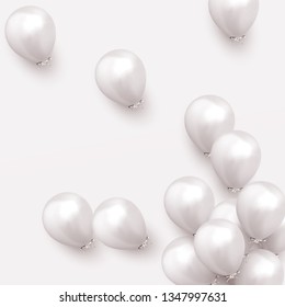 Balloons Background. Celebrate party banner with helium baloons. Festive template with birthday and anniversary. Decorative realistic objects for poster. Vector 3d element