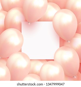 Balloons Background. Celebrate party banner with helium baloons. Festive template with birthday and anniversary with space for text. Decorative realistic objects for poster. Vector 3d element