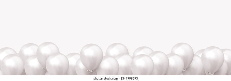 Balloons Background. Celebrate party banner with helium baloons. Festive template with birthday and anniversary. Decorative realistic objects for poster. Vector 3d element