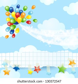 Balloons background with custom banner, vector