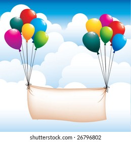 balloons and banner in the sky